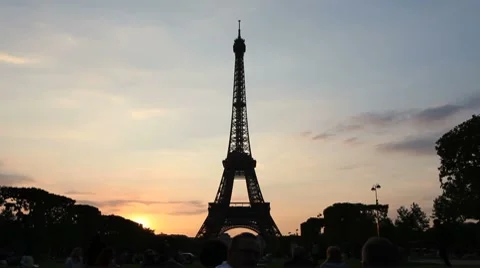 Timelapse Footage of the Eiffel Tower at Sunset in Paris 02 Stock Footage