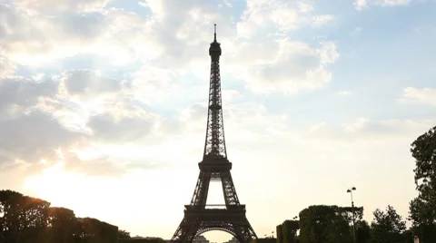 Timelapse Footage of the Eiffel Tower at Sunset in Paris 01 Stock Footage 7763480