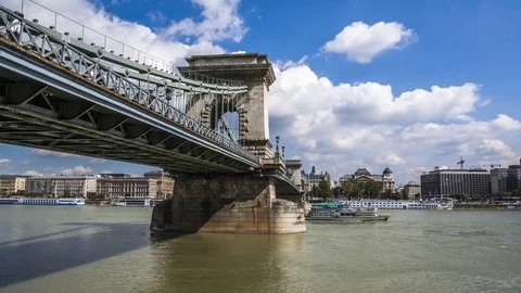 Timelapse footage of the famous Chain Bridge with the Parliament of Hungary Stock Footage 80571640