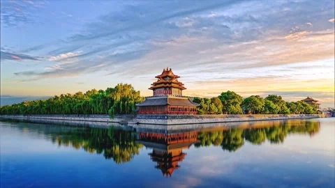 Timelapse of Forbidden City Corner Tower at Dawn Stock Footage 332377597