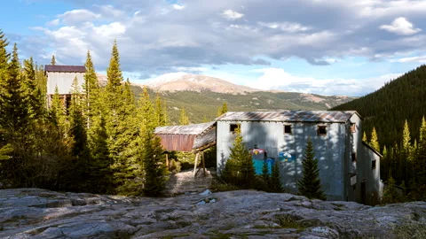 Timelapse in forest of abandoned historic building at Montgomery Mine, Vídeos de archivo 244855286