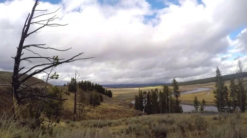 Timelapse of forest, fields and ponds, at a cloudy autumn day, in Yellowsto.. Stock Footage 71785463