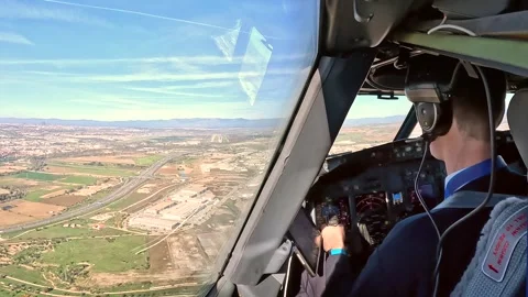 Timelapse form the cockpit of an aircraft while landing on a runway Stock Footage 256333910