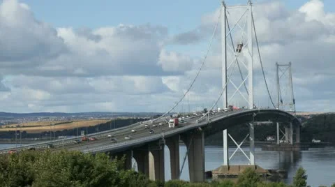 Timelapse of the Forth Road Bridge near Edinburgh, Scotland Stock Footage 12120511