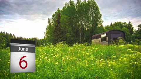Timelapse, Four Seasons, All Year Around, Cottage in Countryside Landscape Stock Footage 270290744
