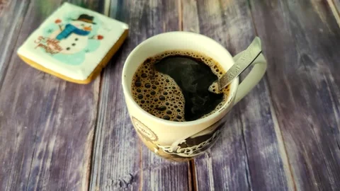 Timelapse of fragrant black coffee in a cup, movement of hot steam Stock Footage 231049444
