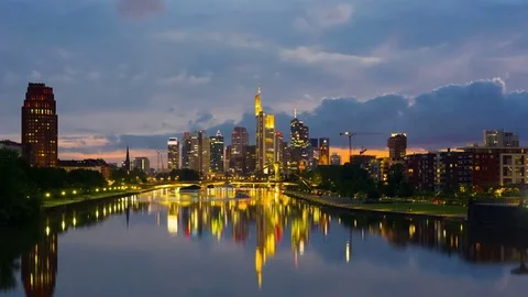 Timelapse of Frankfurt at sunset time Stock Footage 74611072