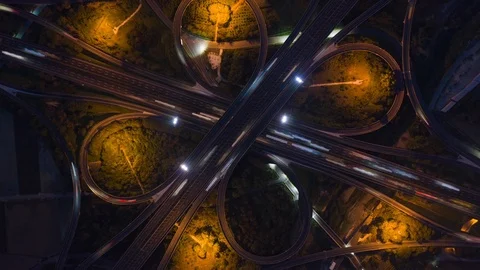 Timelapse of freeway interchange at night Stock Footage 123777542