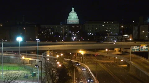 Timelapse freeway suspended highway Capitol Building dome Washington DC night US Stock Footage