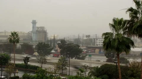 Timelapse of freeway traffic on a rainy day Stock Footage 45295859