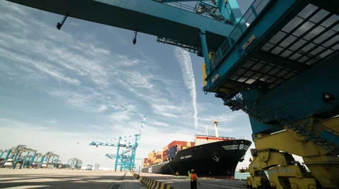 Timelapse of Freighter Ship Departs from Port Stock Footage 63086624