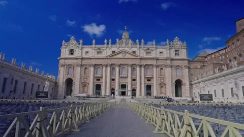 Timelapse of front of St. Peter's Basilica in Vatican at sunny day. Rome, Italy Stock Footage 309012348