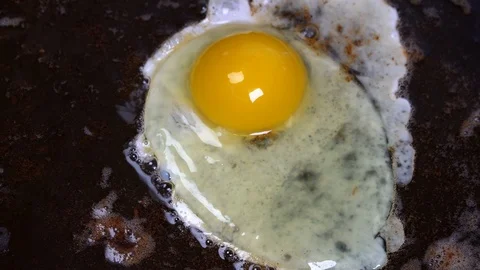 Timelapse frying eggs. Close up of eggs in a frying pan Stock Footage 122029717