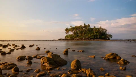 Timelapse full frame sunset sea Island color cloud beautiful rock background Stock Footage 151023345