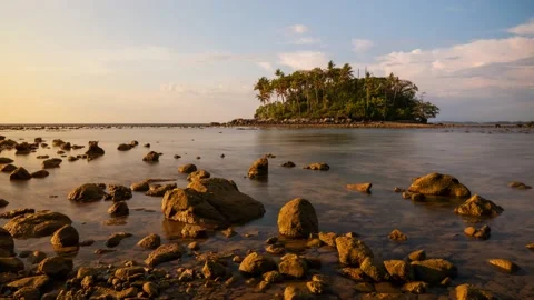 Timelapse full frame sunset sea Island color cloud beautiful rock background Stock Footage 151023358