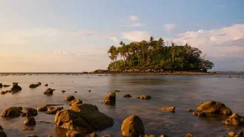 Timelapse full frame sunset sea Island color cloud beautiful rock background Stock Footage 151023486