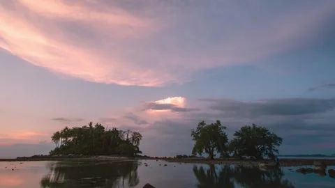 Timelapse full frame sunset sea Island cloud beautiful blue sky background Stock Footage 151023487