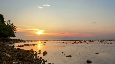 Timelapse full frame sunset sea Island color cloud beautiful background Stock Footage 151023489