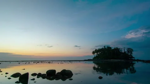 Timelapse full frame sunset sea rock Island cloud beautiful blue sky background Stock Footage 151023599