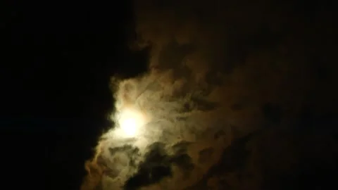 Timelapse of full moon, dark dramatic clouds in night sky, anamorphic time lapse Stock Footage 201232453