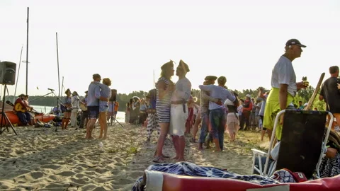 Timelapse of fun, gathering and reconstruction of pirate Stock-Footage 129634884