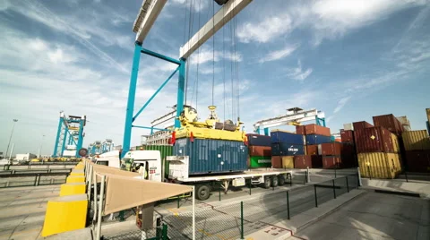 Timelapse of Gantry Crane Operator Moving Containers Stock Footage 63086622