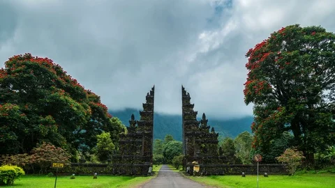Timelapse Gates Candi Bentar to one of the Hindu temples in Bali in Indonesia Stock Footage 82571111