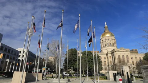 Timelapse of Georgia Capitol building with flags in Atlanta 8K Stock Footage 141013170