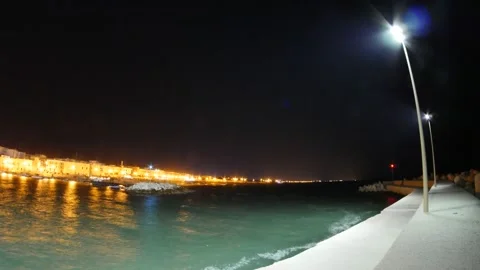 Timelapse Giovinazzo New Port Fireworks Sea Apulia Mediterranean Night Sky  Stock Footage