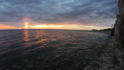 Timelapse Giovinazzo Sunrise Beach Clouds Sun Orange Sea Stock Footage