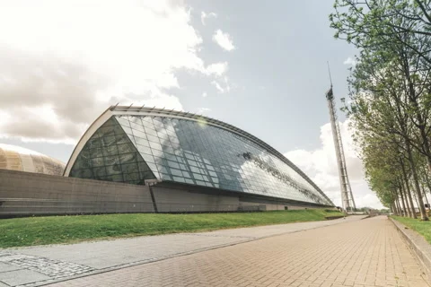 Timelapse of the Glasgow Science centre and Glasgow Tower Stock-Footage 194008063