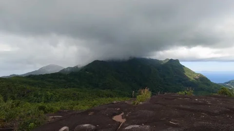 Timelapse of gloomy clouds on Mount Capolia in the Seychelles. Stock Footage 156332748