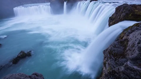 Timelapse of Gódafoss waterfall at sunset Stock Footage 83698022