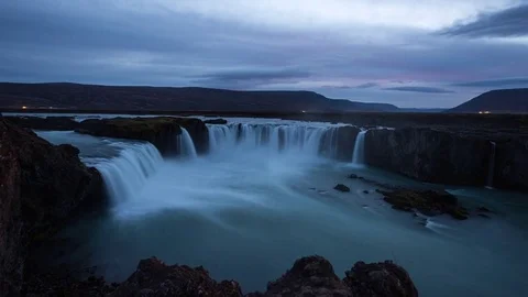 Timelapse of Gódafoss waterfall at sunset Stock Footage 83698179