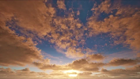 Timelapse of golden clouds on blue sky and sun at the sunset Stock Footage 244389685