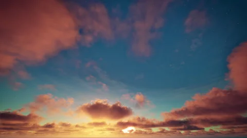 Timelapse of golden clouds on the starry sky and sun in the morning 스톡 동영상 243216801