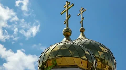 Timelapse - Golden domes of the background of the sky and floating clouds Stock Footage 12340139
