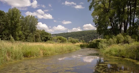 Timelapse Grassy Pond With Mountain in Background Video stock 94537220