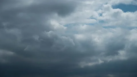 Timelapse Gray Rainy Clouds Float Across the Dark Sky on a Cloudy Day Stock Footage 185079549