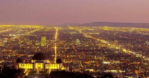 Timelapse of The Griffith Observatory and LA skyline in the distance in Los Stock Footage 81553079