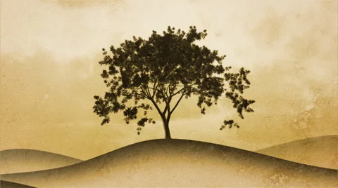 Timelapse of a growing tree on sepia graphical background. Side composition. Stock Footage 44563151