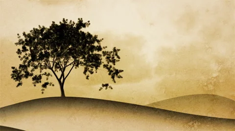 Timelapse of a growing tree on sepia graphical background. Central composition. Stock Footage 44563177