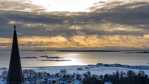 Timelapse of Hanko in the winter on a cloudy day Stock Footage 91366039