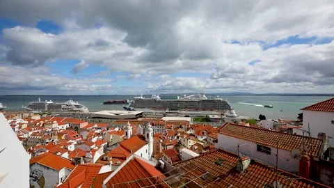 Timelapse of the harbor in Alfama, the old district in Lisbon. Stock Footage 247258140