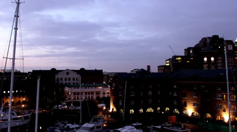Timelapse of harbor and clocktower in St. Katherine Docks. Stock Footage 39840348