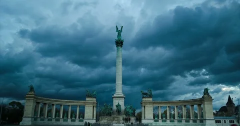 Timelapse of Heroes' Square in Budapest Stock Footage 105508052