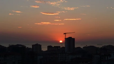 Timelapse of high angle view city scenery at sunset in Kadikoy, Istanbul, Turkey Stock Footage 93207041