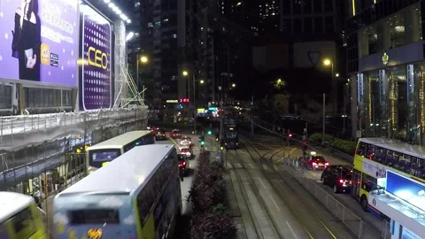 Timelapse, High Angle, Yee Wo Street Traffic at Night, Causeway Bay, Hong Kong Stock Footage 259260220