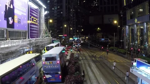 Timelapse, High Angle, Yee Wo Street Traffic at Night, Causeway Bay, Hong Kong Video stock 259262569