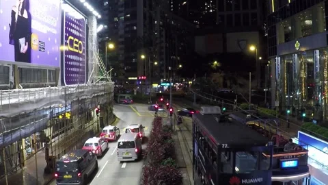 Timelapse, High Angle, Yee Wo Street Traffic at Night, Causeway Bay, Hong Kong Stock Footage 259263479